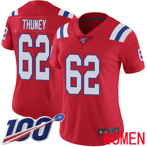 New England Patriots Football #62 Vapor Untouchable 100th Season Limited Red Women Joe Thuney Alternate NFL Jersey